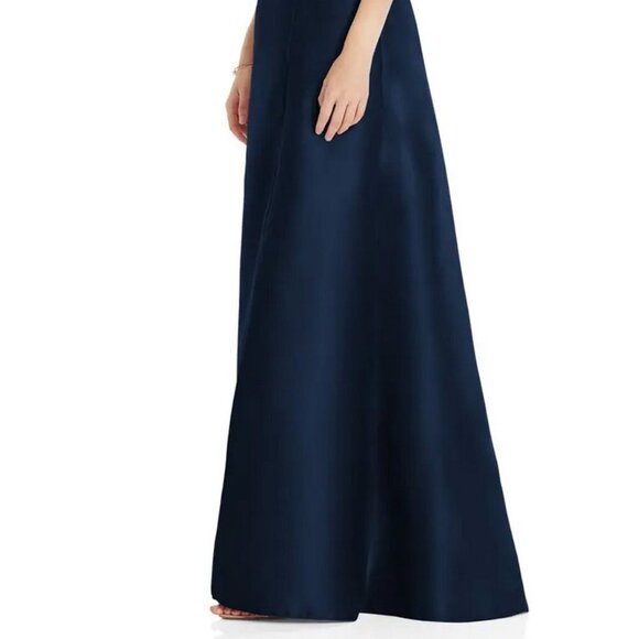 Alfred Sung D826 Midnight Blue Square Neck Satin A-Line Gown - Picture 4 of 6